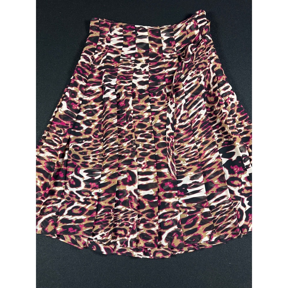 LK Bennett London Animal Print Pleated Midi Skirt Pink Black Tan Size 6